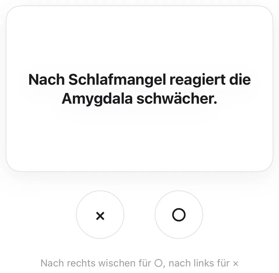 Wahr-oder-falsch-Karte, die du durch Wischen nach links oder rechts beantwortest
