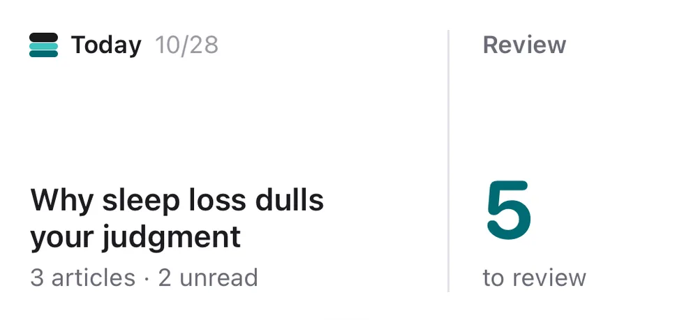 Medium Lore widget showing the number of articles today and the reviews due