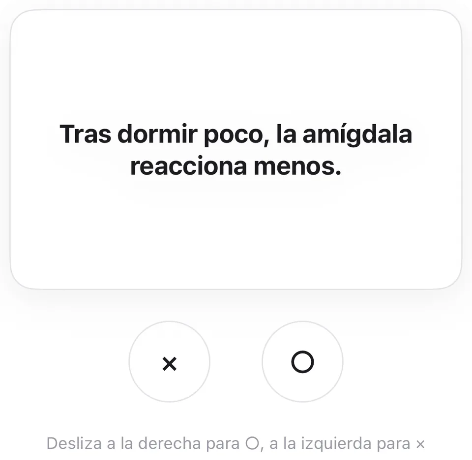 Tarjeta de verdadero o falso que se responde deslizando a izquierda o derecha