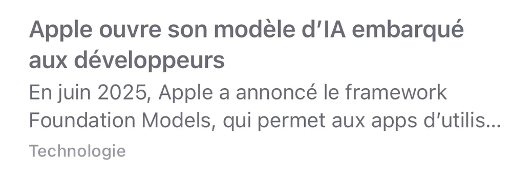 Une ligne de la liste d’actualités