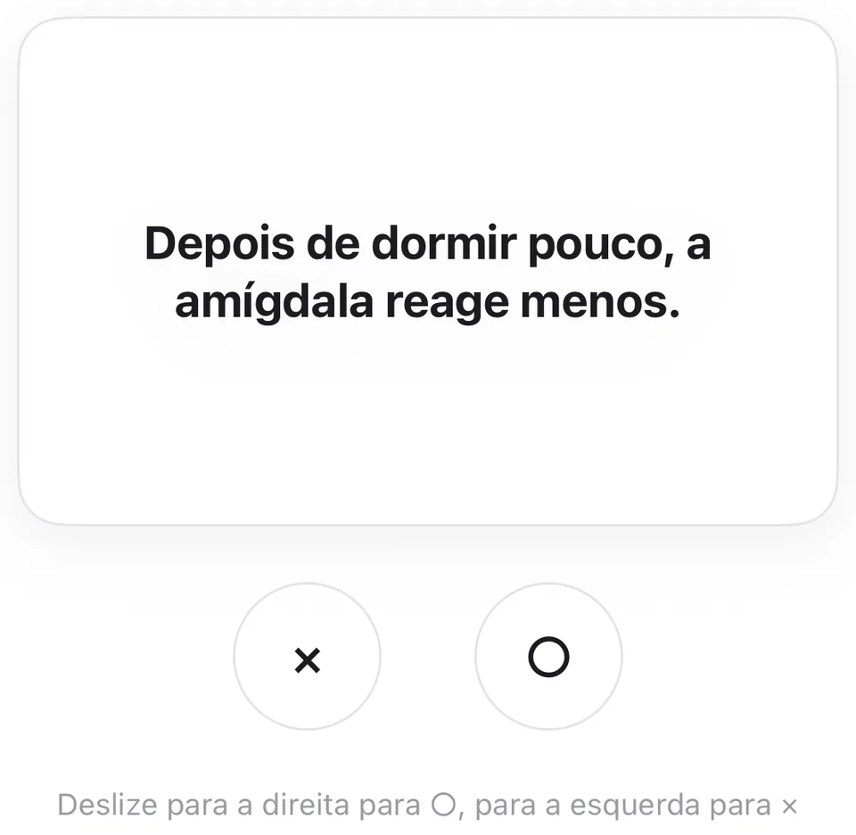 Cartão de verdadeiro ou falso que se responde deslizando para a esquerda ou para a direita