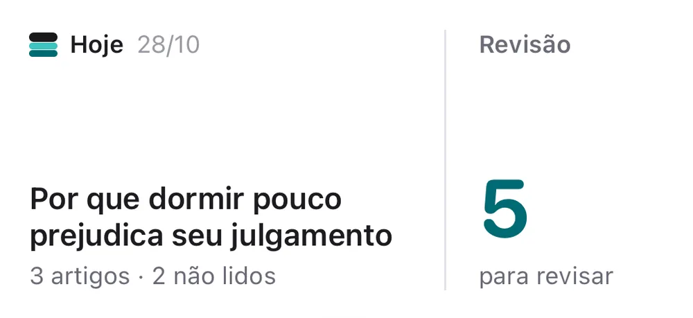 Widget médio do Lore com os artigos de hoje e as revisões pendentes
